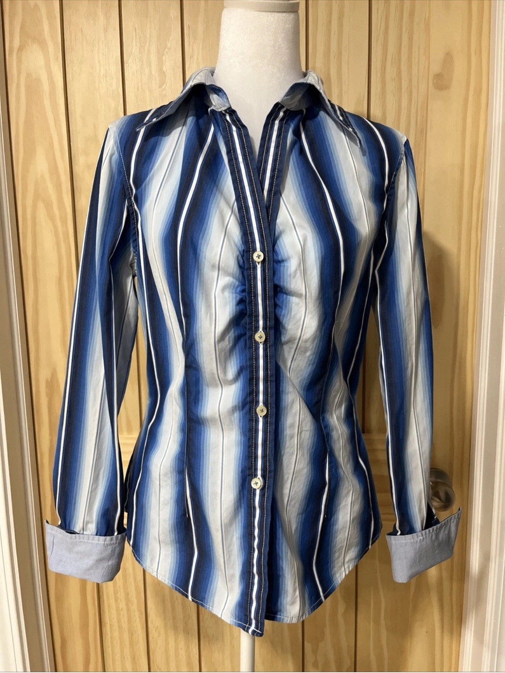 Tommy Hilfiger Blue and White Striped Button-Down Shirt
